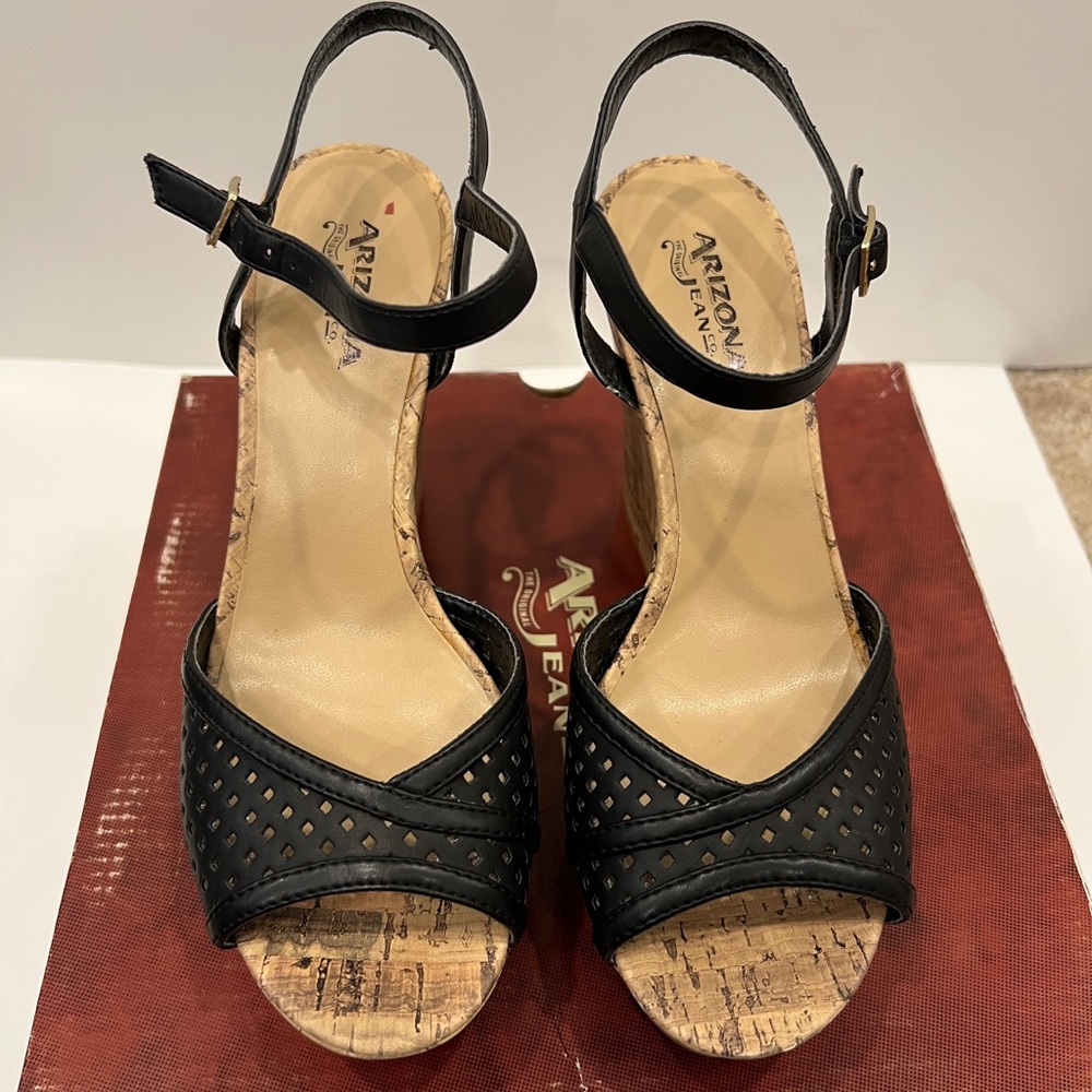 Black and brown summer wedges size 7.5